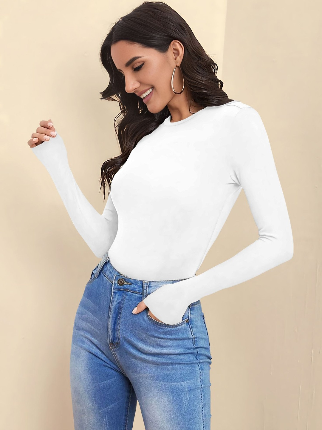 Maheshvi Women Solid Round Neck Long Sleeves Top