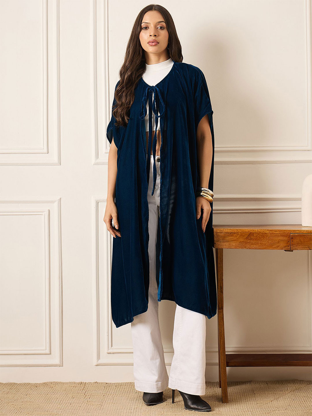 InWeave Velvet Longline Tie-Up Shrug