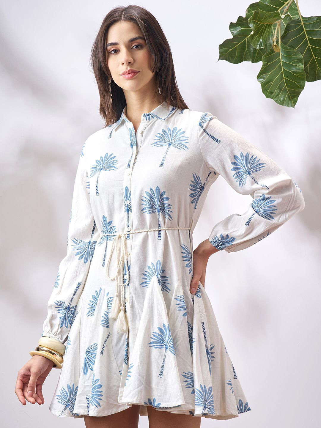 Vara By Vishudh Tropical Print Shirt Mini Dress