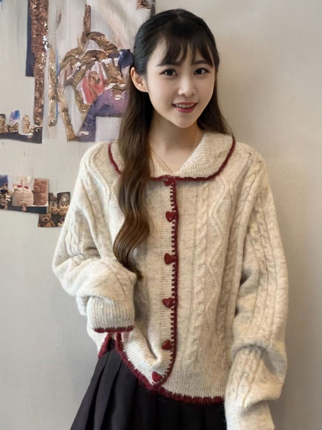 StyleCast Women Cable Knit Shirt Collar Full Sleeve Oversized Cardigan