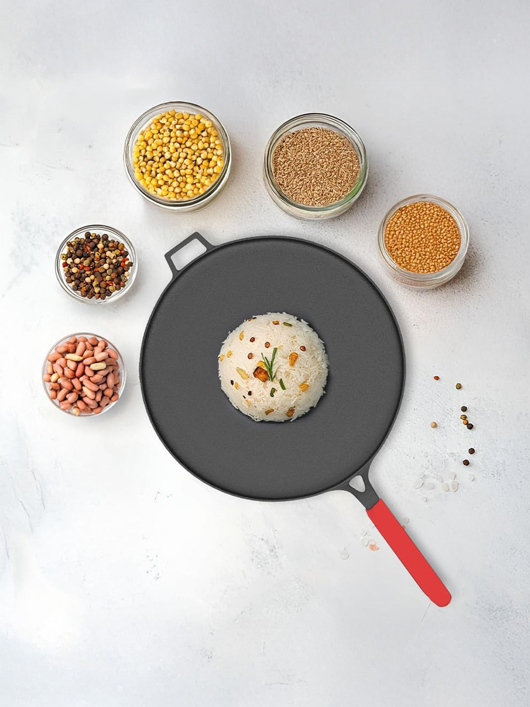 HOMEESSENTIALS Black Dishwasher Safe Cast Iron Tawa