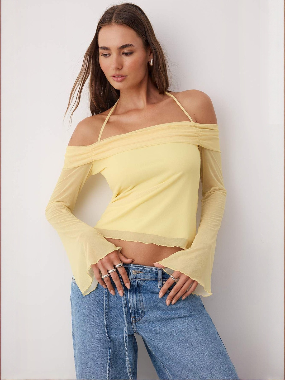 Trendyol Halter Neck Flared Sleeve Ruffles Top
