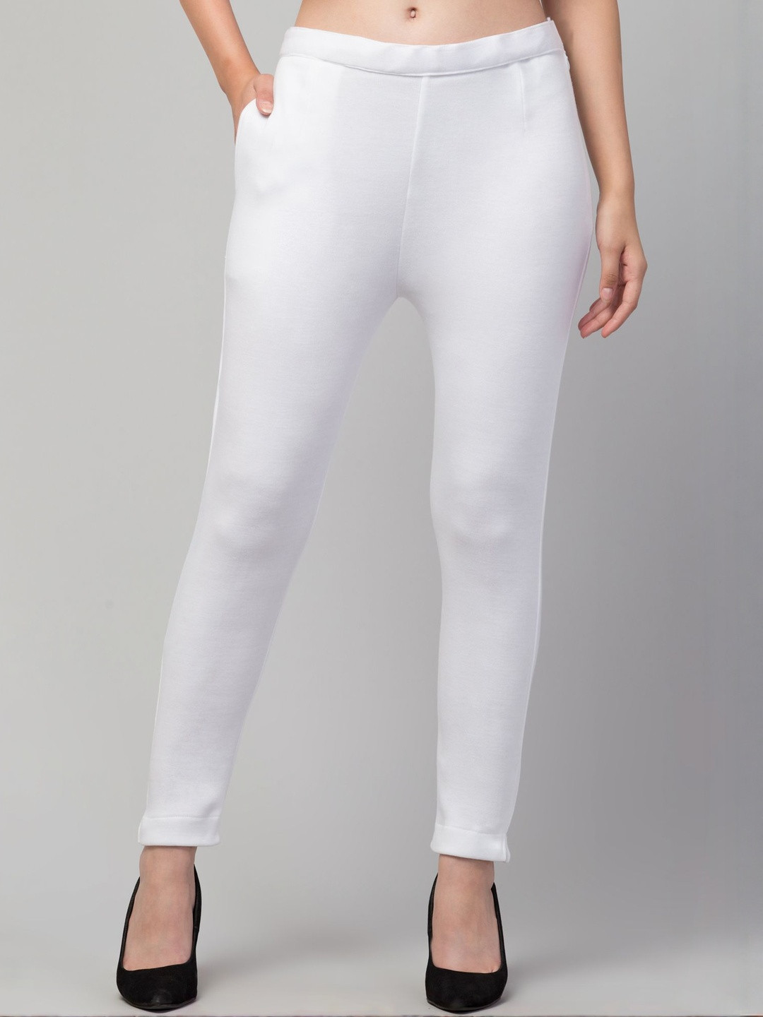 CROWN KING Women Slim Fit Mid-Rise Flat-Front Regular Trousers