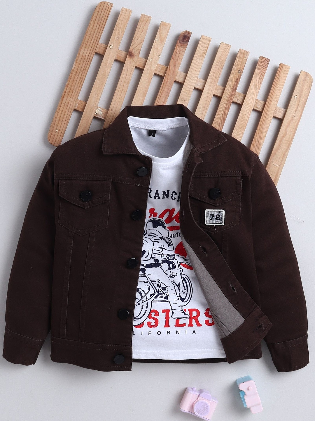 Ministitch Boys Denim Shacket With T-shirt