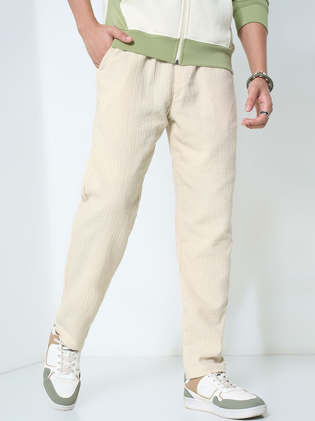 7 Alt by Pantaloons Men Slim Fit Mid-Rise Drawstring Cotton Trousers