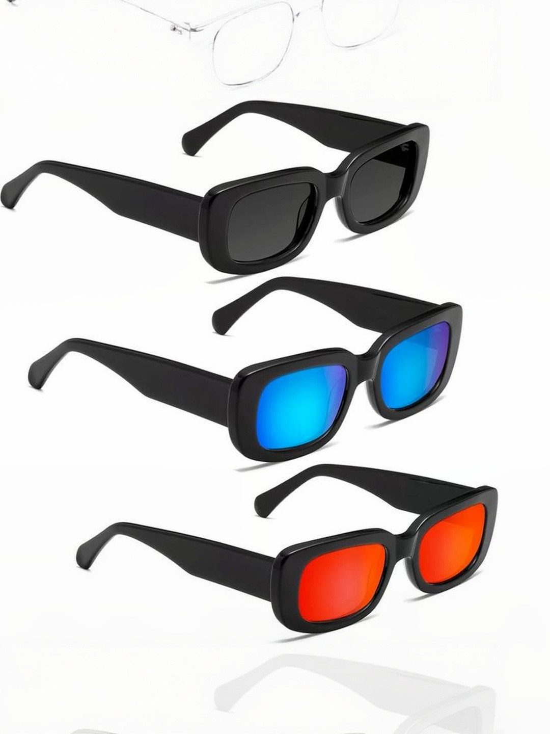 Arzonai Unisex Pack Of 3 Full Rim Rectangle Sunglasses With UV Protected Lens COMBO-2719