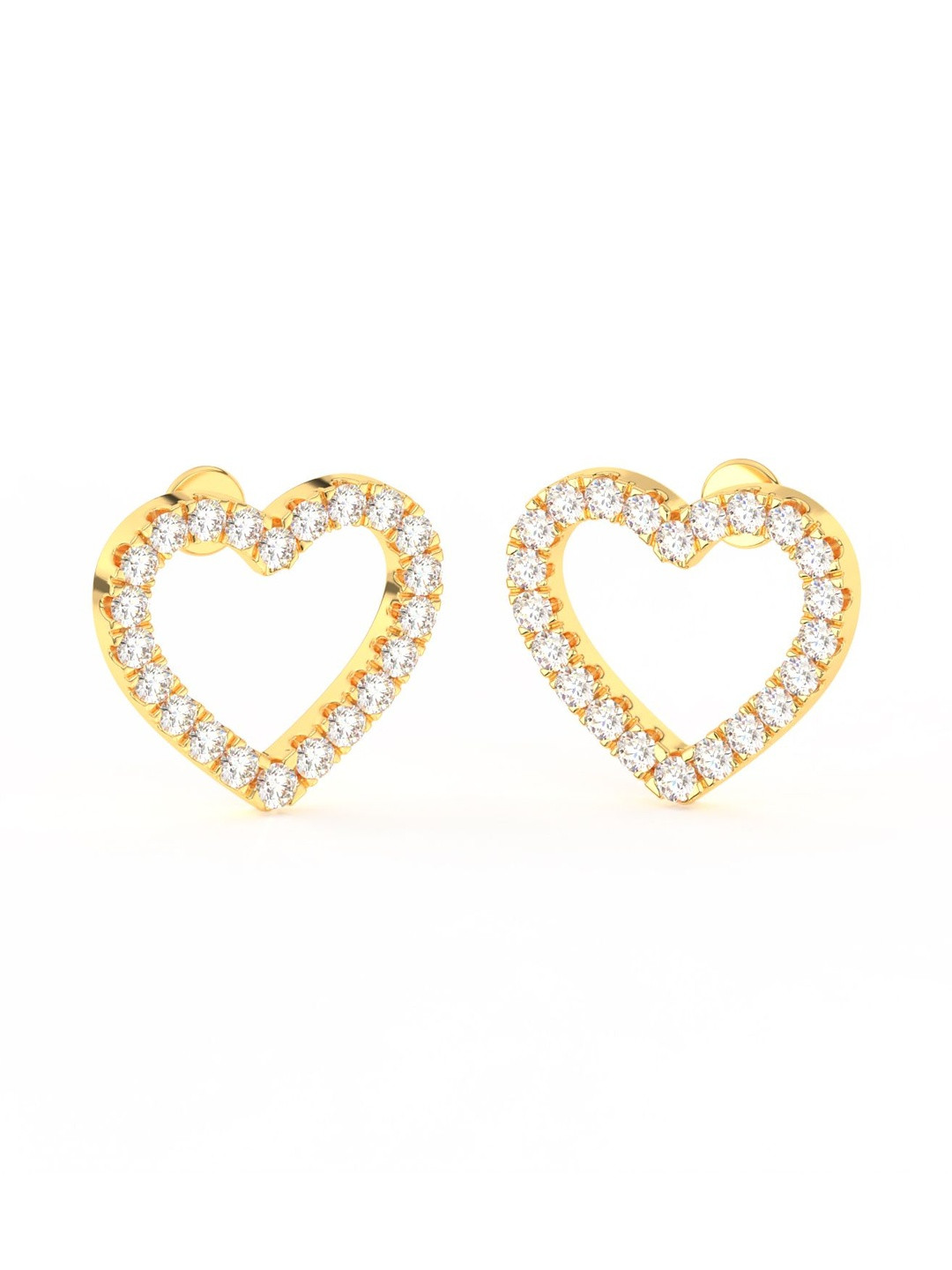 Forever Jewels Women 14K Yellow Gold Plated Round Moissanite Heart Shape Stud Earrings