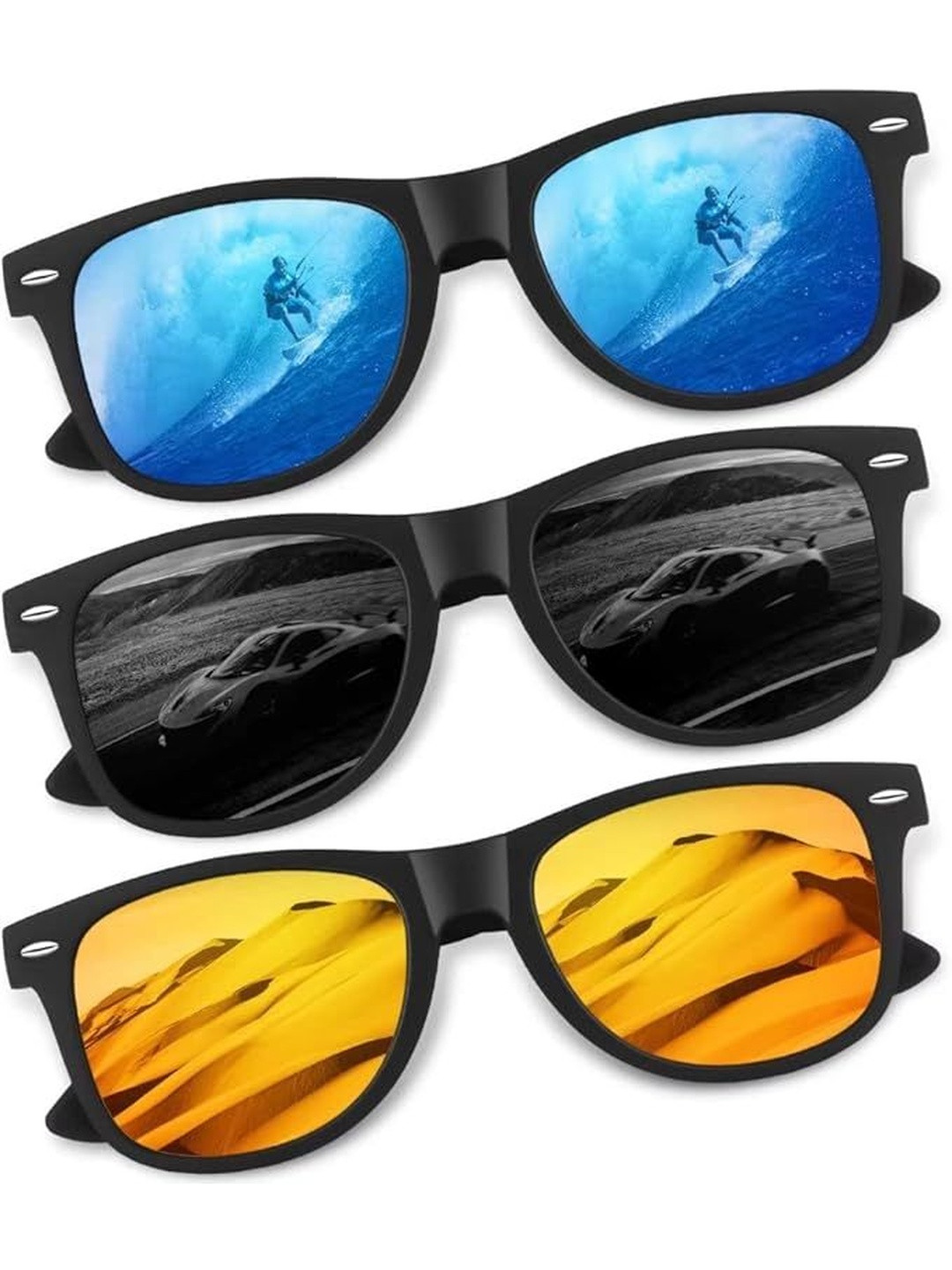 Arzonai Unisex Pack Of 3 Round Sunglasses with UV Protected Lens COMBO-2870