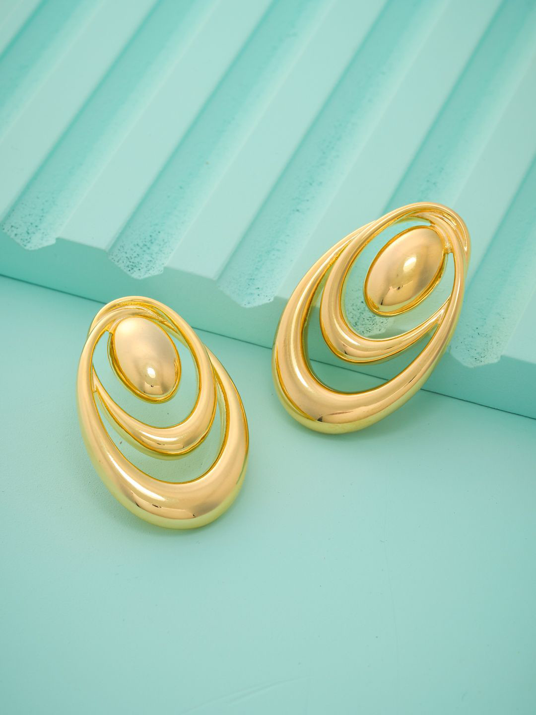 Kushal's Fashion Jewellery Gold-Plated Oval Studs Earrings