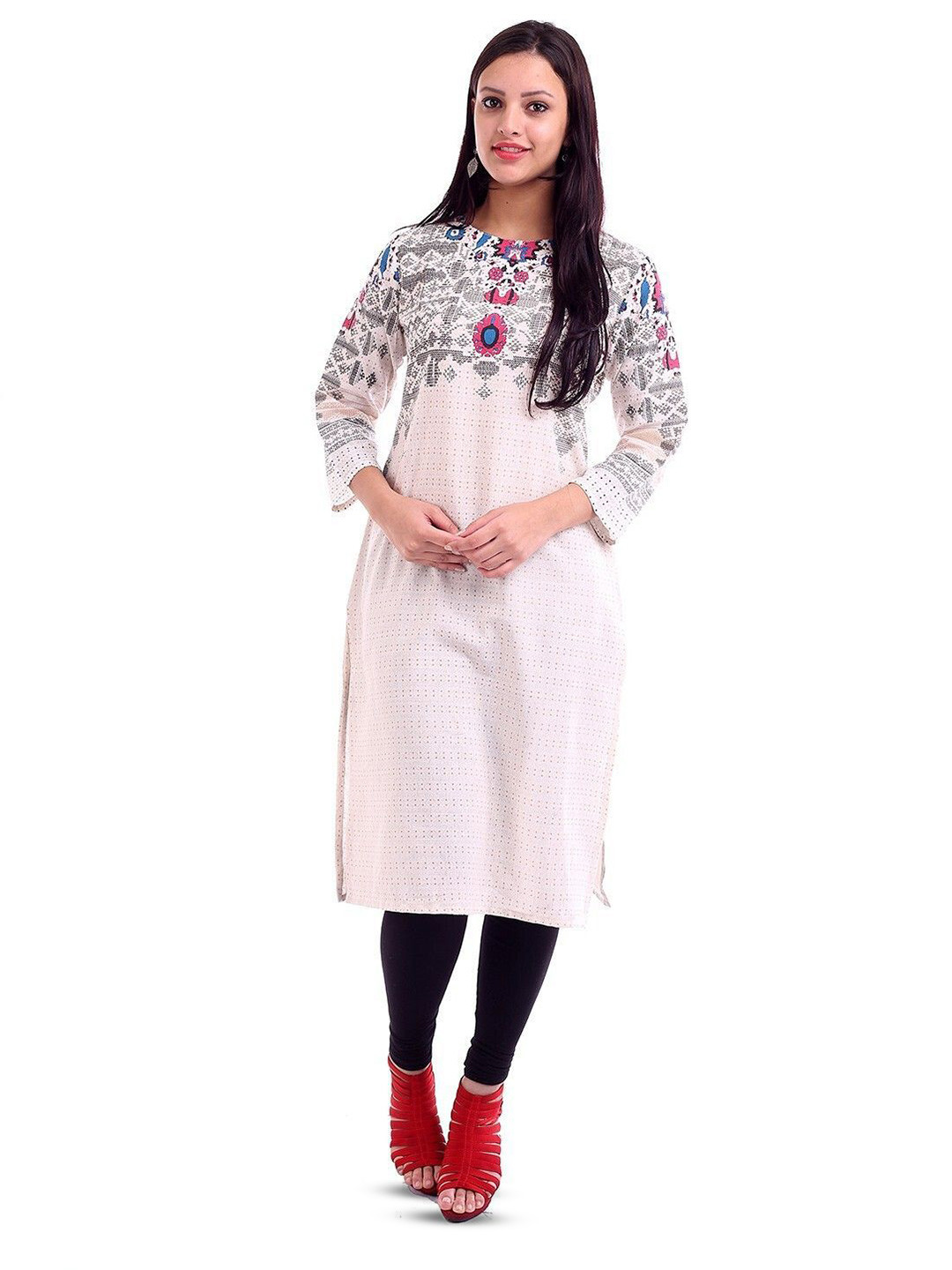Inara Robes Cotton Checked Thread Work Boat Neck Kurta
