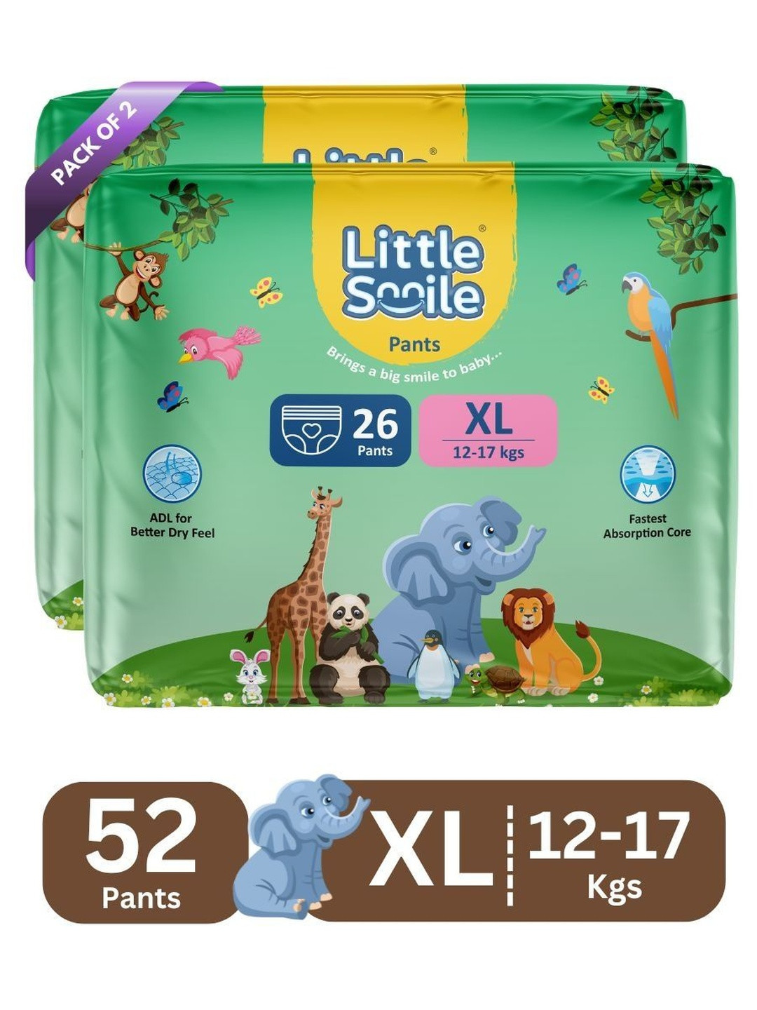 Little Smile Set Of 2 Better Dry Feel Baby Diapers - 52 Pieces Each
