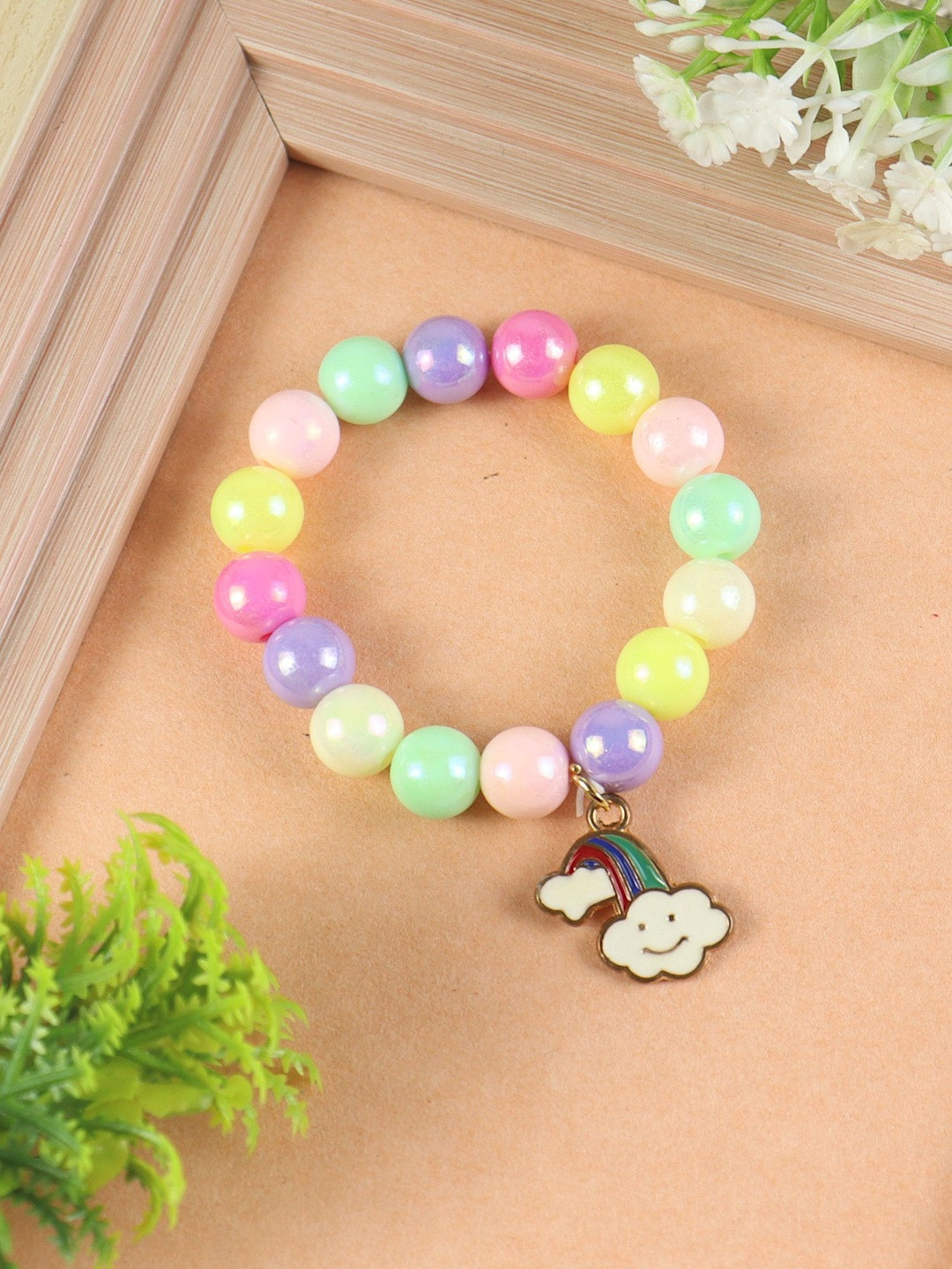 Asthetika Kids Girls Artificial Beaded Smiling Cloud Charm Elasticated Bracelet