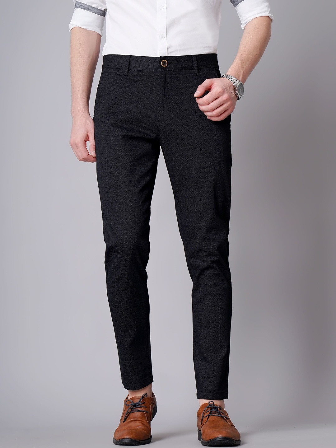 British Club Men Smart Slim Fit Low-Rise Flat-Front Chinos Trousers