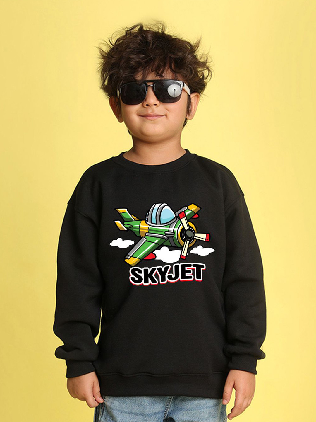 NUSYL Boys Sky Jet Text Printed Oversized Sweatshirt