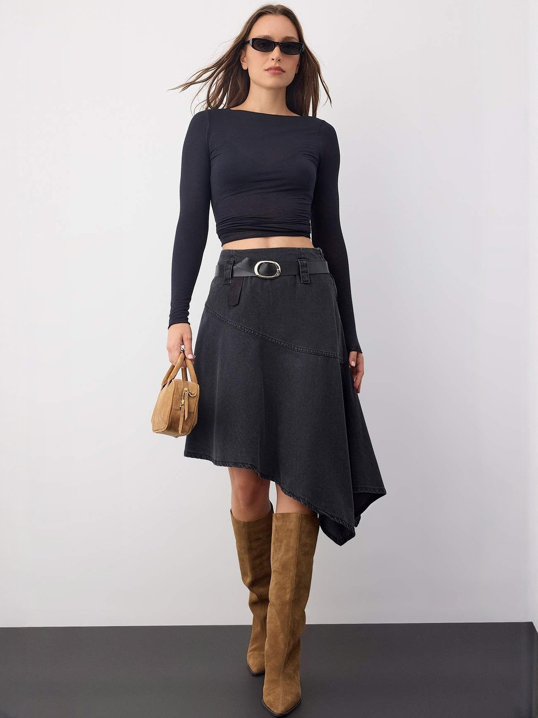 Trendyol Women Pure Cotton A-Line Knee Length Skirt