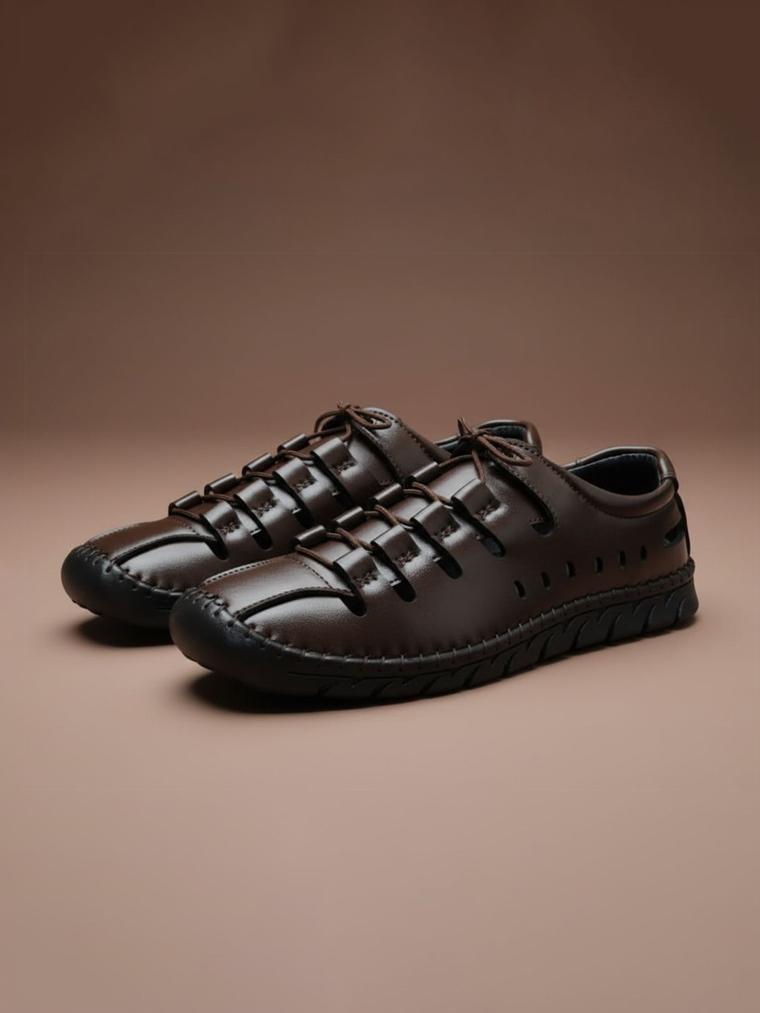 RUNRAVE Men Ethnic Comfort Sandals with Lace-Ups