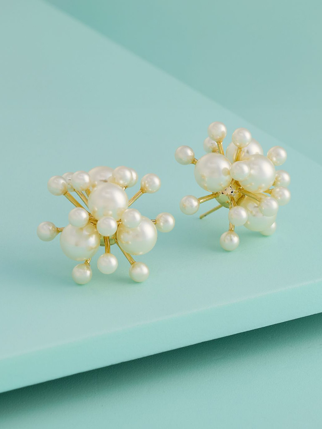 Kushal's Fashion Jewellery Gold-Plated Contemporary Pearl Shaped Studs Earrings