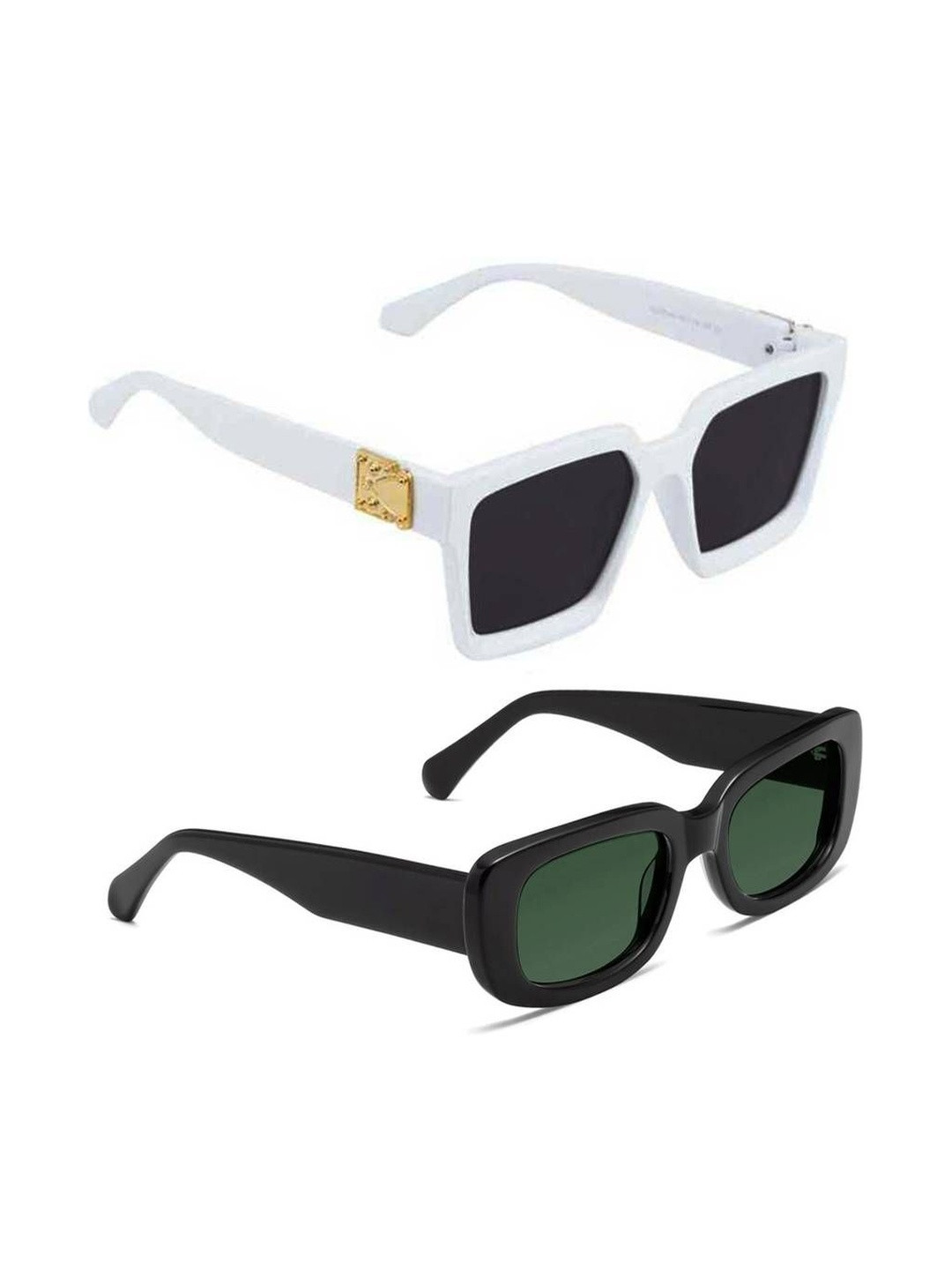 Arzonai Unisex Pack of 2 Black Lens & Black Rectangle Sunglasses with UV Protected Lens
