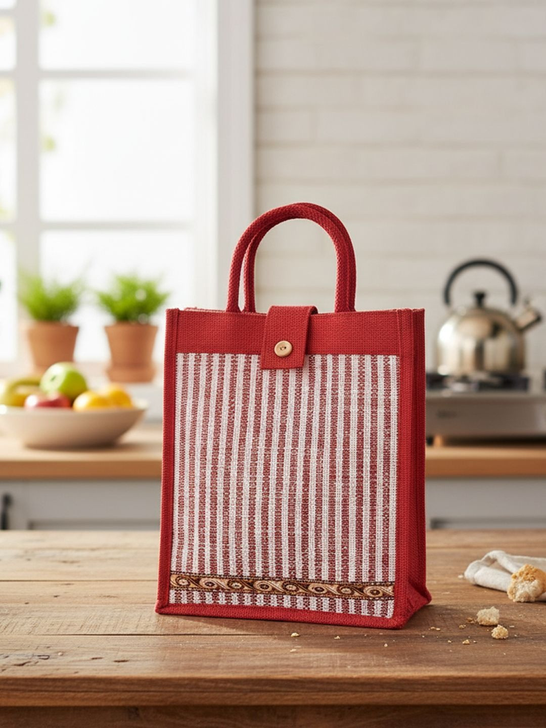 Kuber Industries Striped Oversized Shopper Tote Bag With Zipper Lock