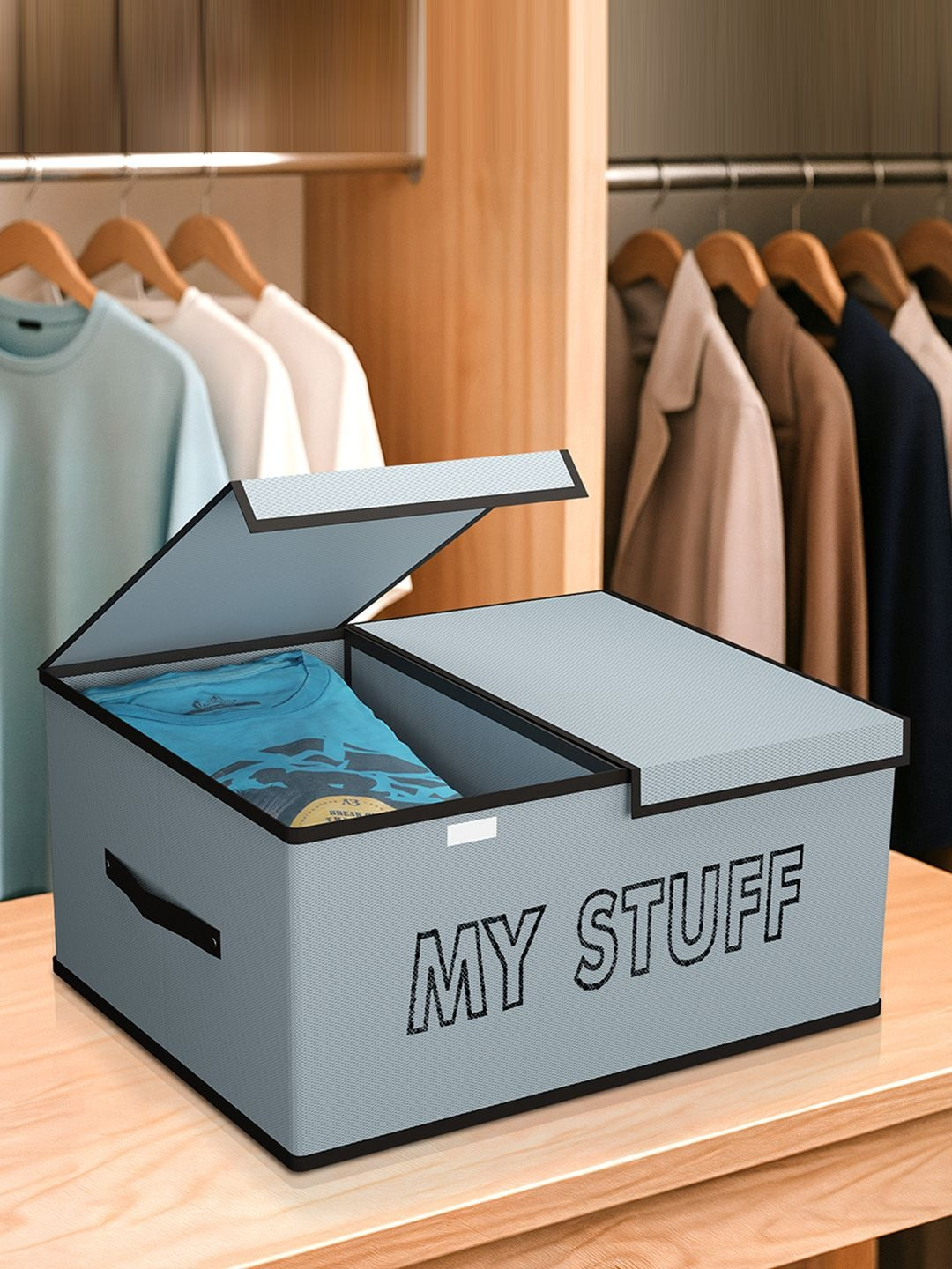 Aura Grey & Black Printed Non-Woven Large Storage Double Lid Wardrobe Organisers