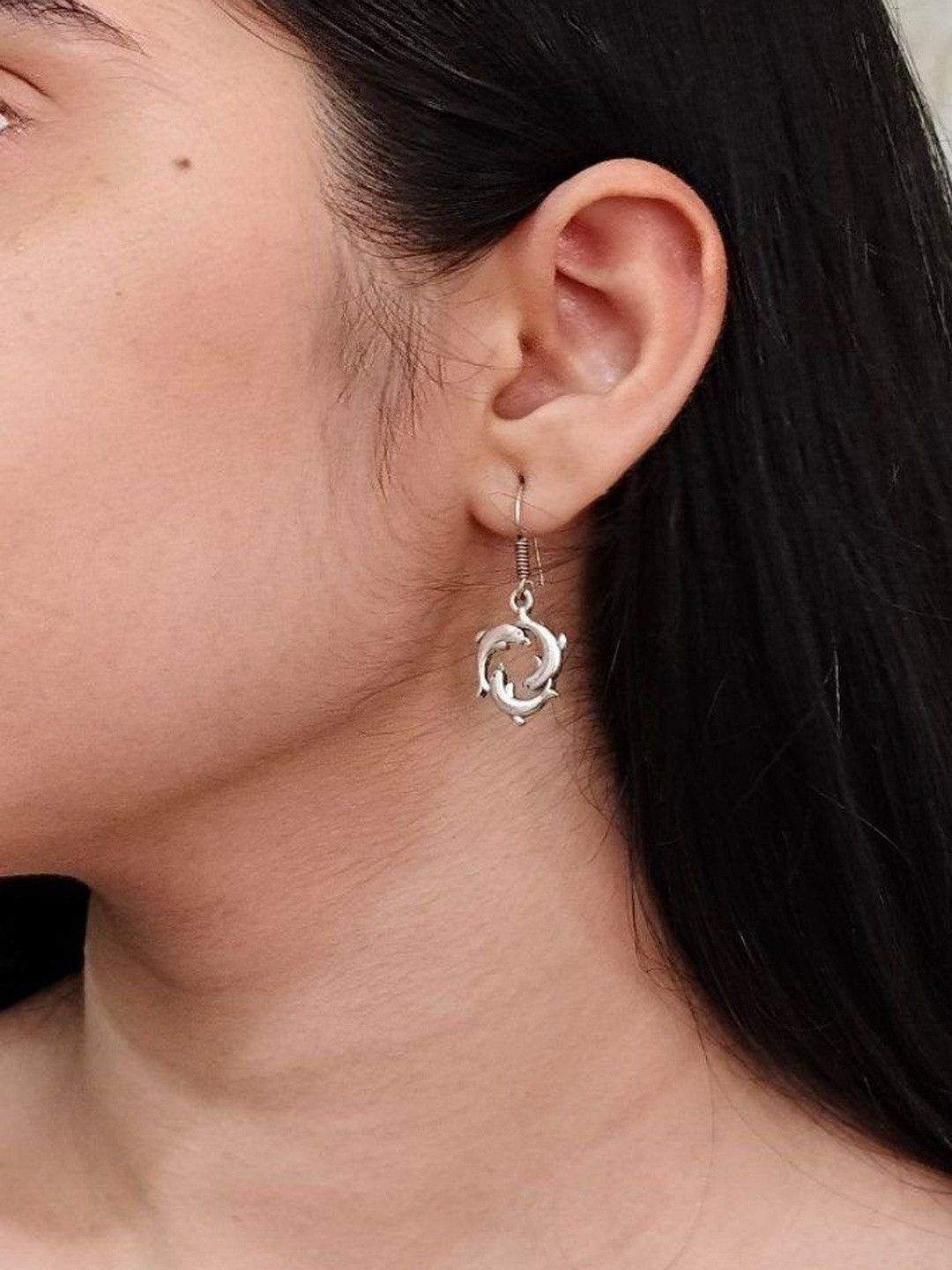 Hardin Style German Silver-Plated Dolphin Shaped Drop Earrings