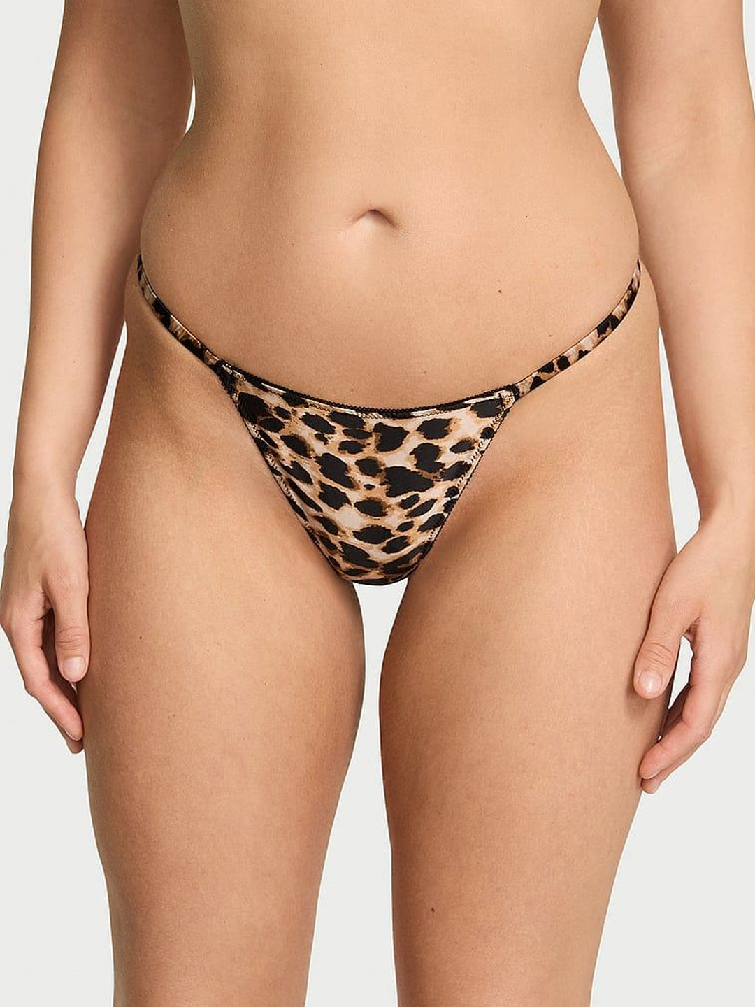 Victoria's Secret Women Animal Printed Satin Lace-Back Thong Panty