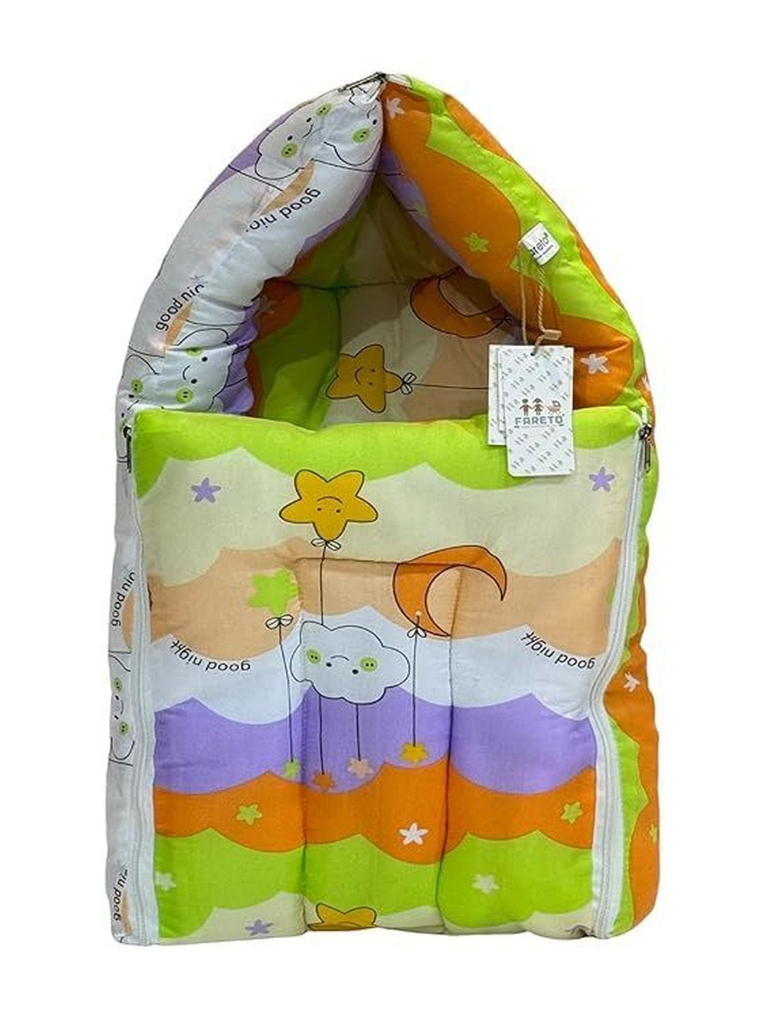 Fareto Infants Green & Purple Printed Pure Cotton 3 In 1 Baby Bed Sets
