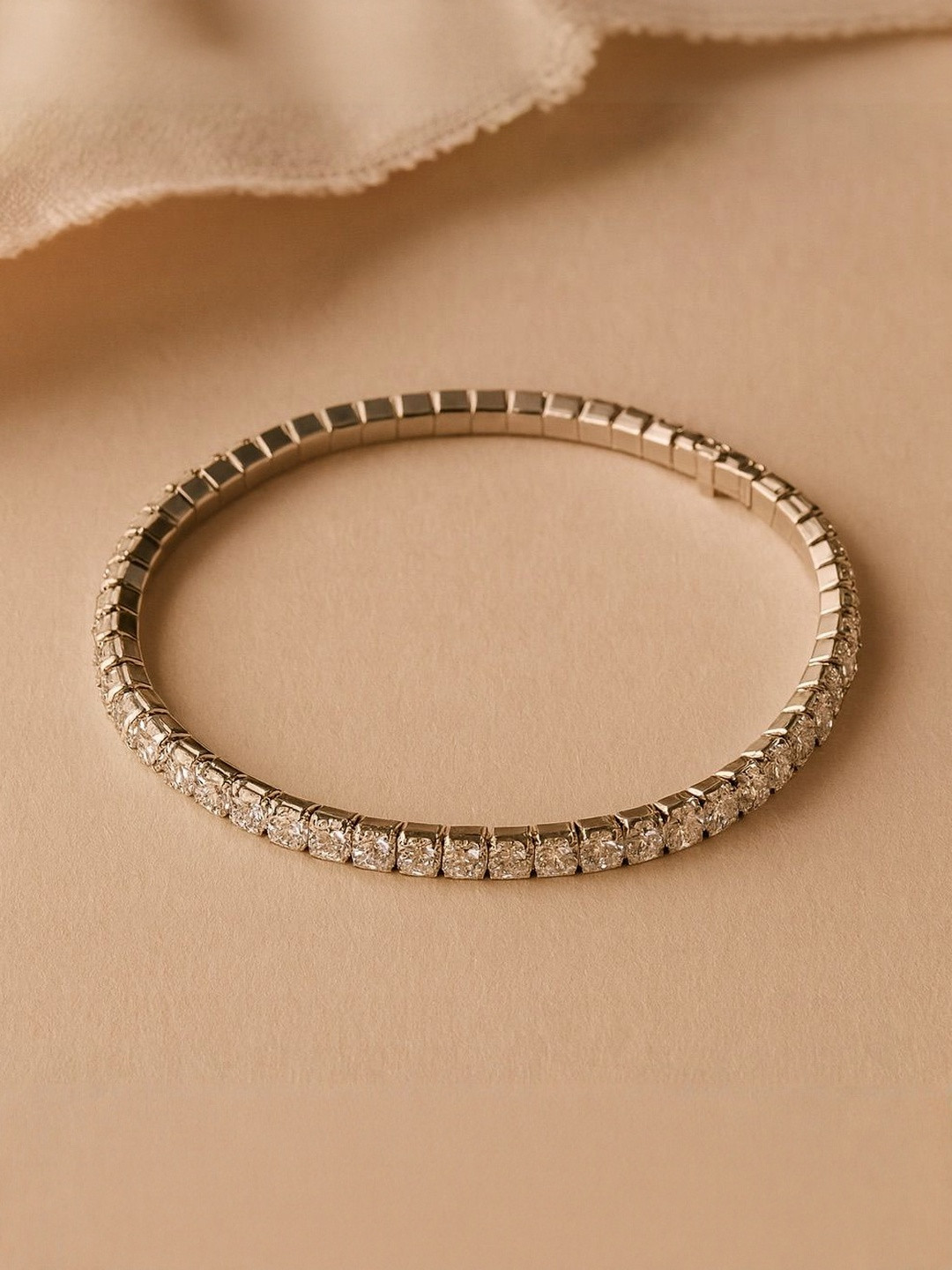 Anushka Jain Jewellery Women 925 Sterling Silver-Plated CZ Tennis Elasticated Bracelet