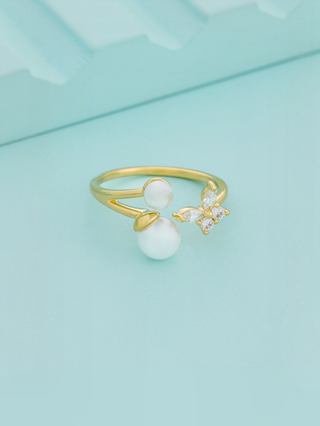 Kushal's Fashion Jewellery Pearl Gold-Plated Party Zircon Trendy Finger Ring