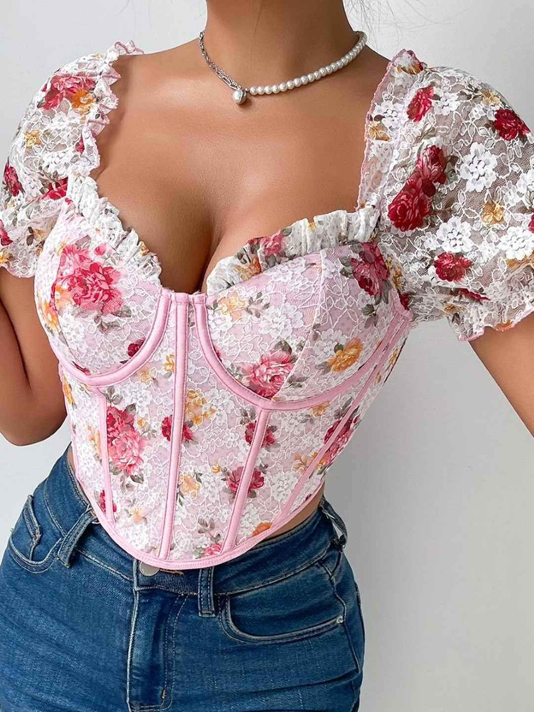 StyleCast Women Floral Self Design Short Sleeves Tube Top