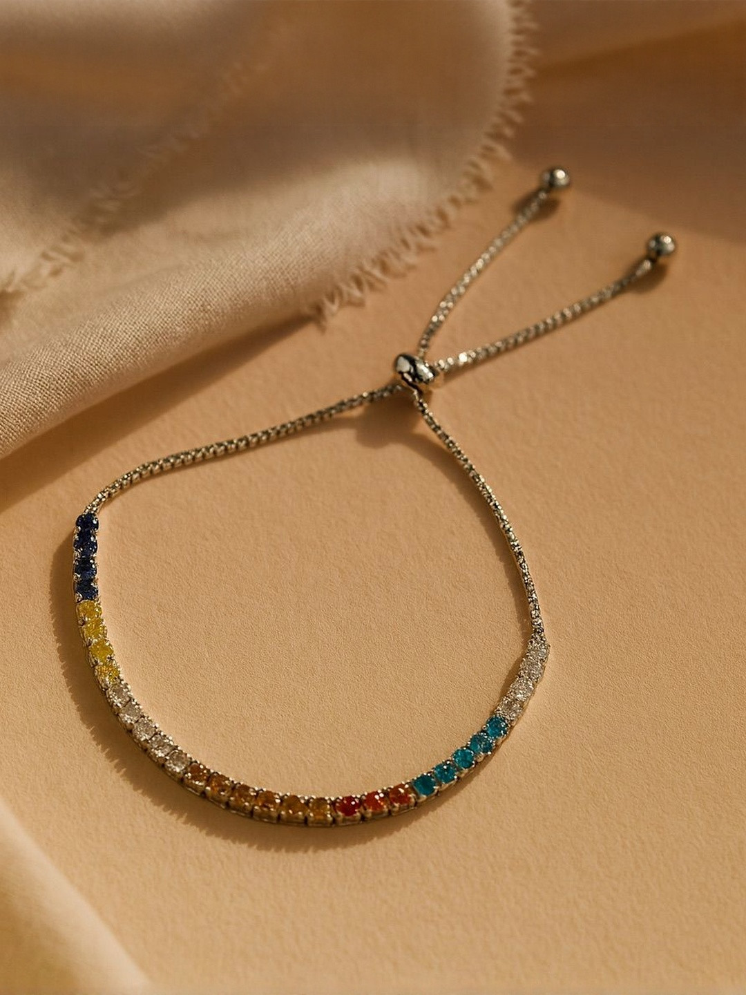 Anushka Jain Jewellery Women 925 Sterling Silver-Plated Rainbow Tennis Wraparound Bracelet