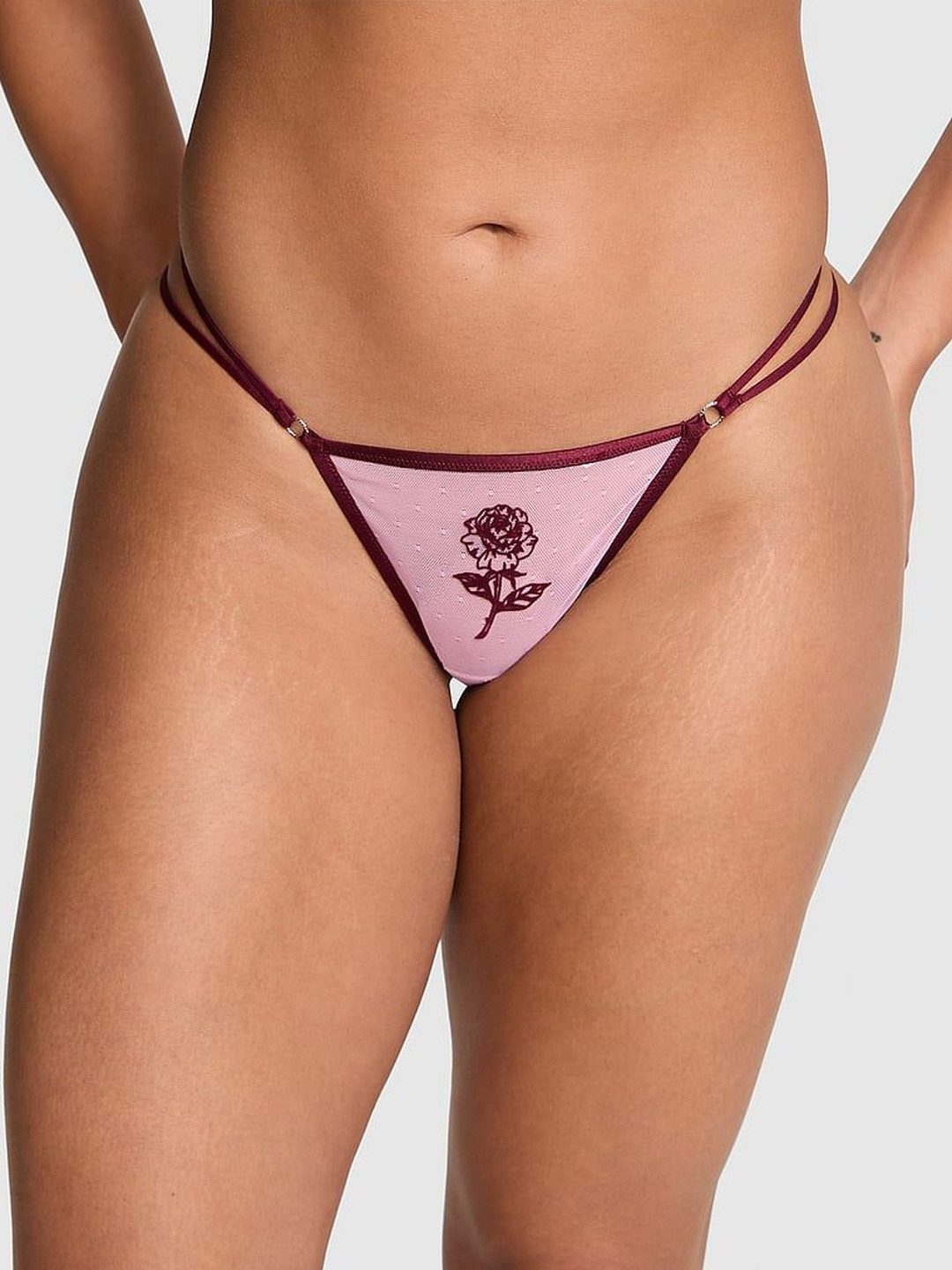 Victoria's Secret Women Floral Printed Low-Rise V-String Thongs Panty Briefs