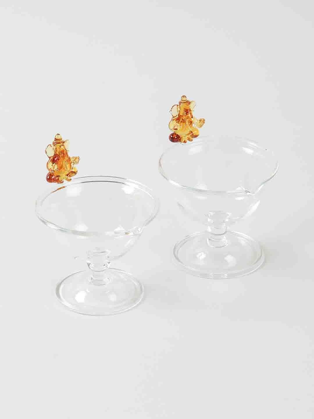 Eyaas 2 Pieces Transparent Ganesh Designed Glass Diya