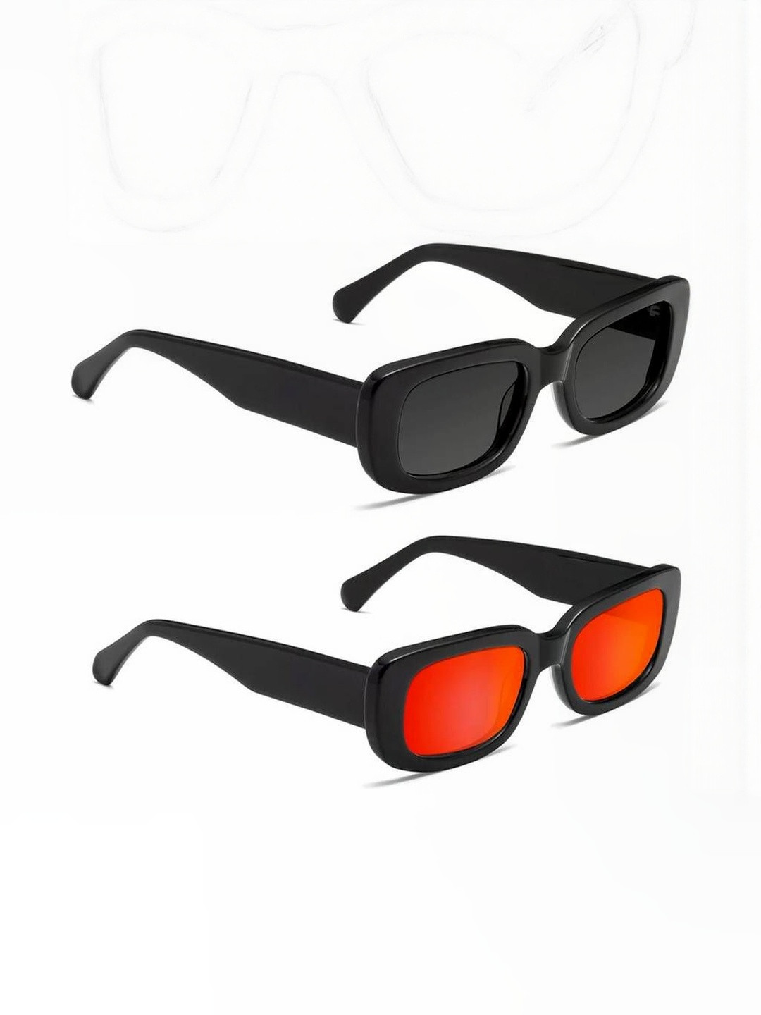 Arzonai Unisex Set Of 2 Rectangle Sunglasses with UV Protected Lens COMBO-2803