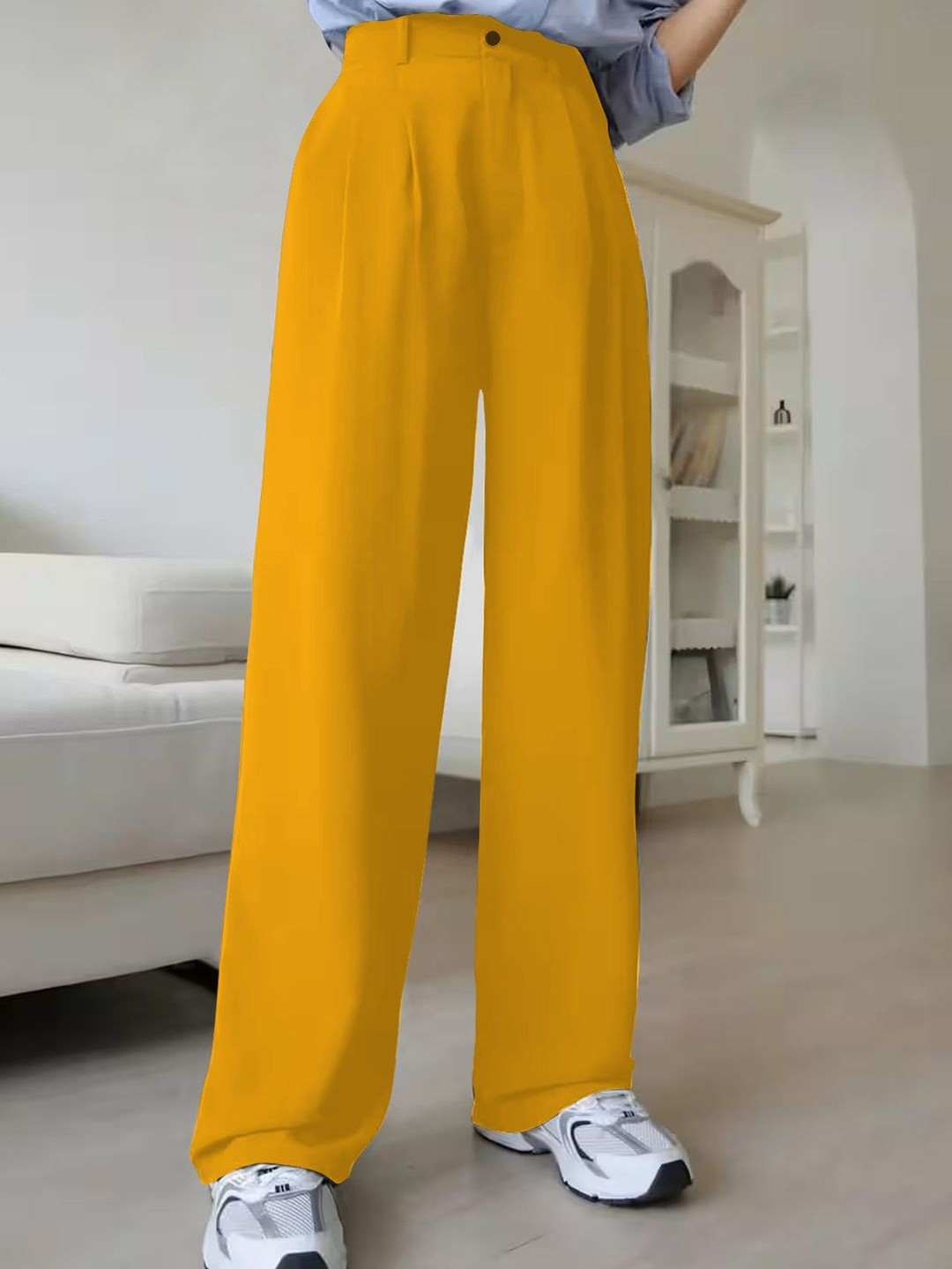 KERI PERRY Women Relaxed Straight Leg High-Waisted Comfortable Non Iron Pleated Trousers