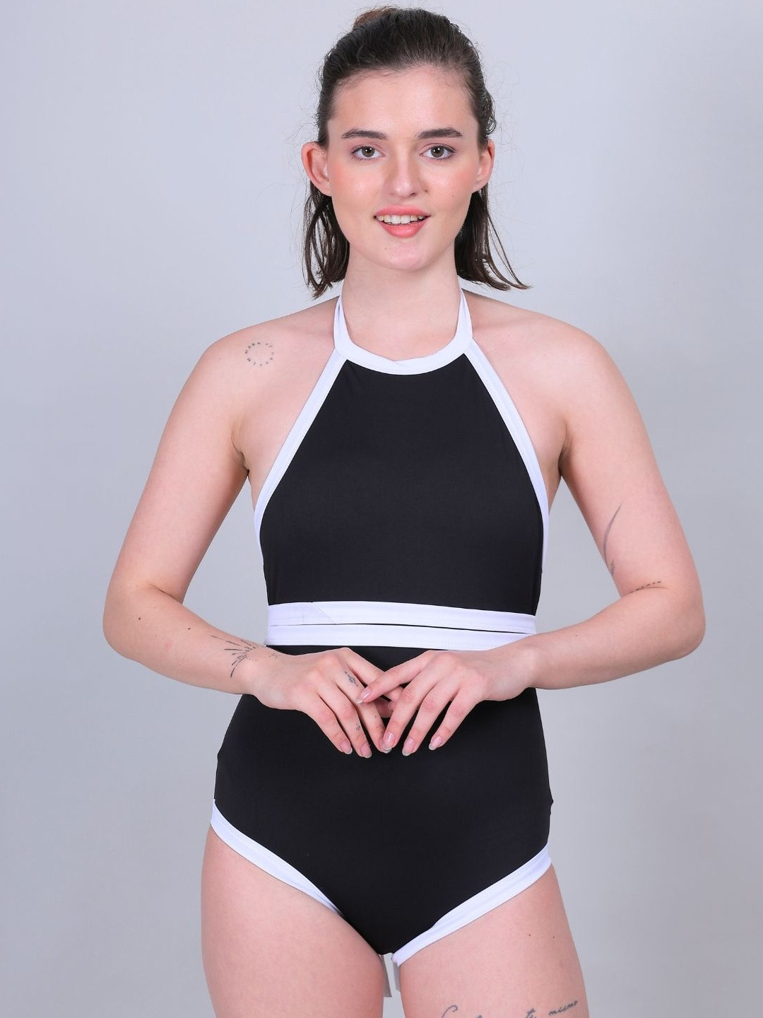 MEGASKA Women Solid Halter Neck Body Suit