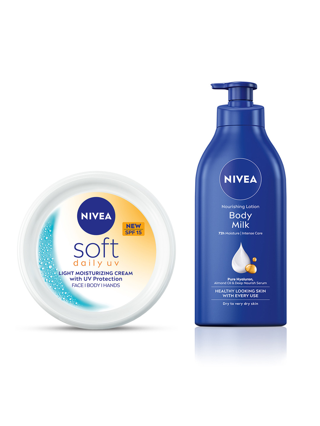 Nivea Set of Body Milk Body Lotion 600ml & Soft Daily UV Light Moisturising Cream 200ml