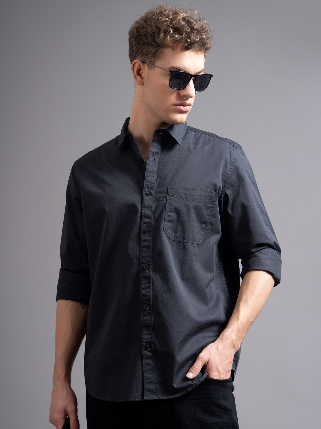 British Club Men's Plus Size Twill Solid Shirt