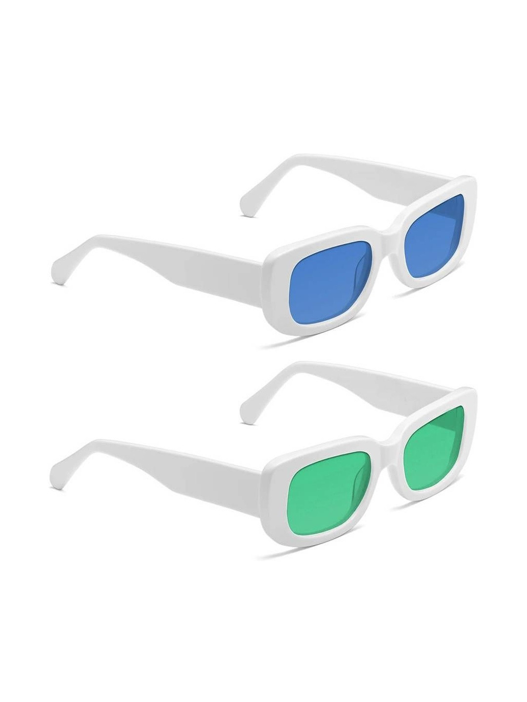 Arzonai Unisex Pack Of 2 Blue Lens & Green Rectangle Sunglasses COMBO-2810