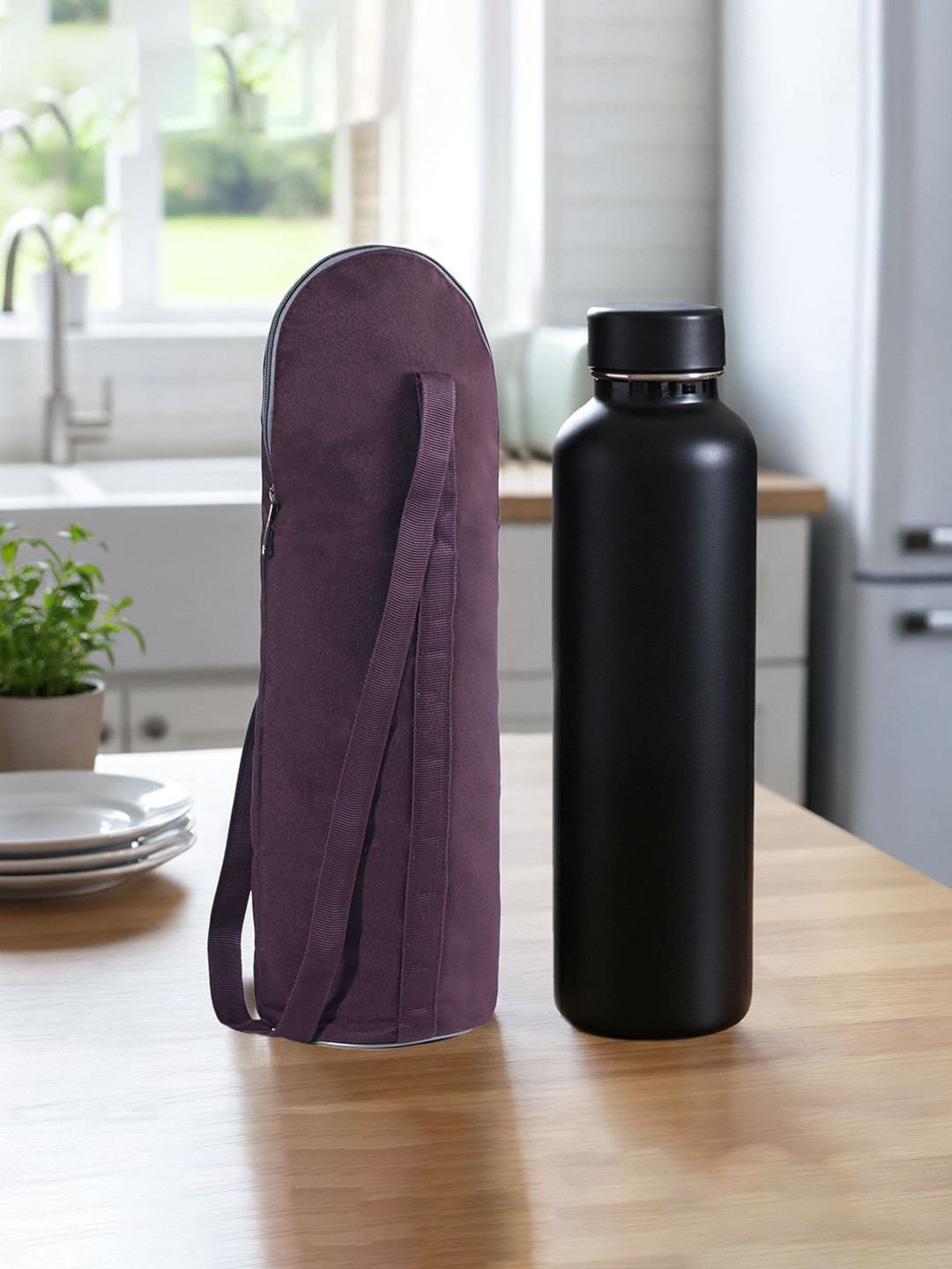 Kuber Industries Purple Rexine Reusable Bottle Holder With Handle -2.5 L