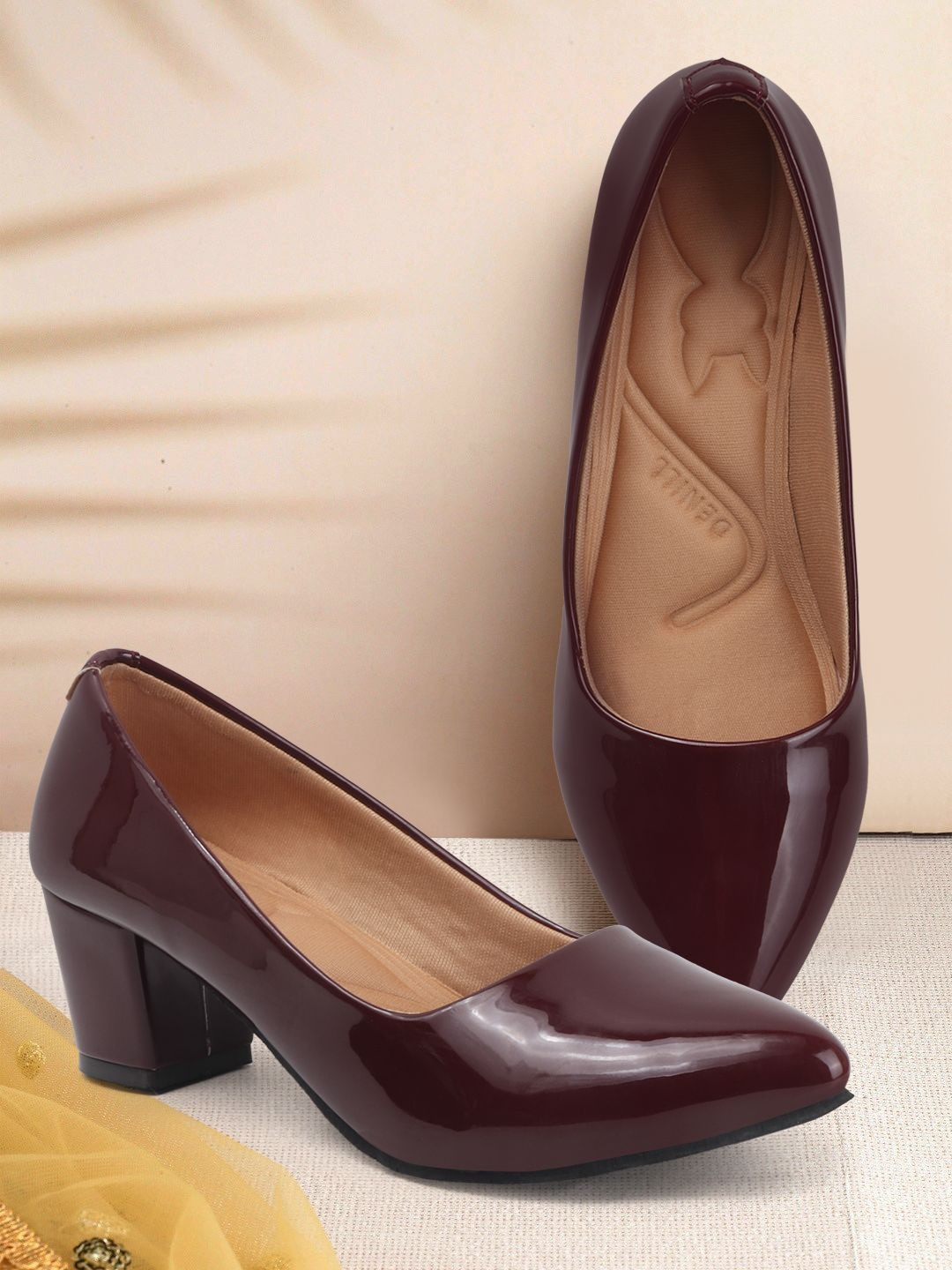 Denill Women Block Glossy Pointed Toe Block Heels Elegant Sandals With Non Slip Sole