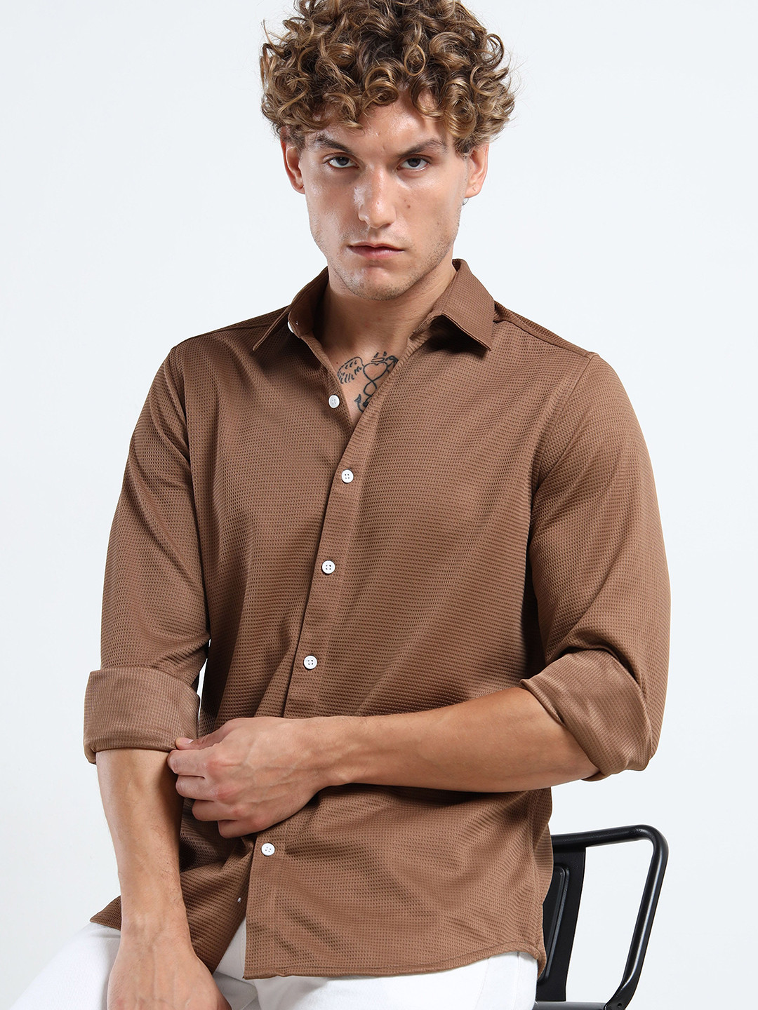 MOHICANS Textured Regular Fit Casual Shirt