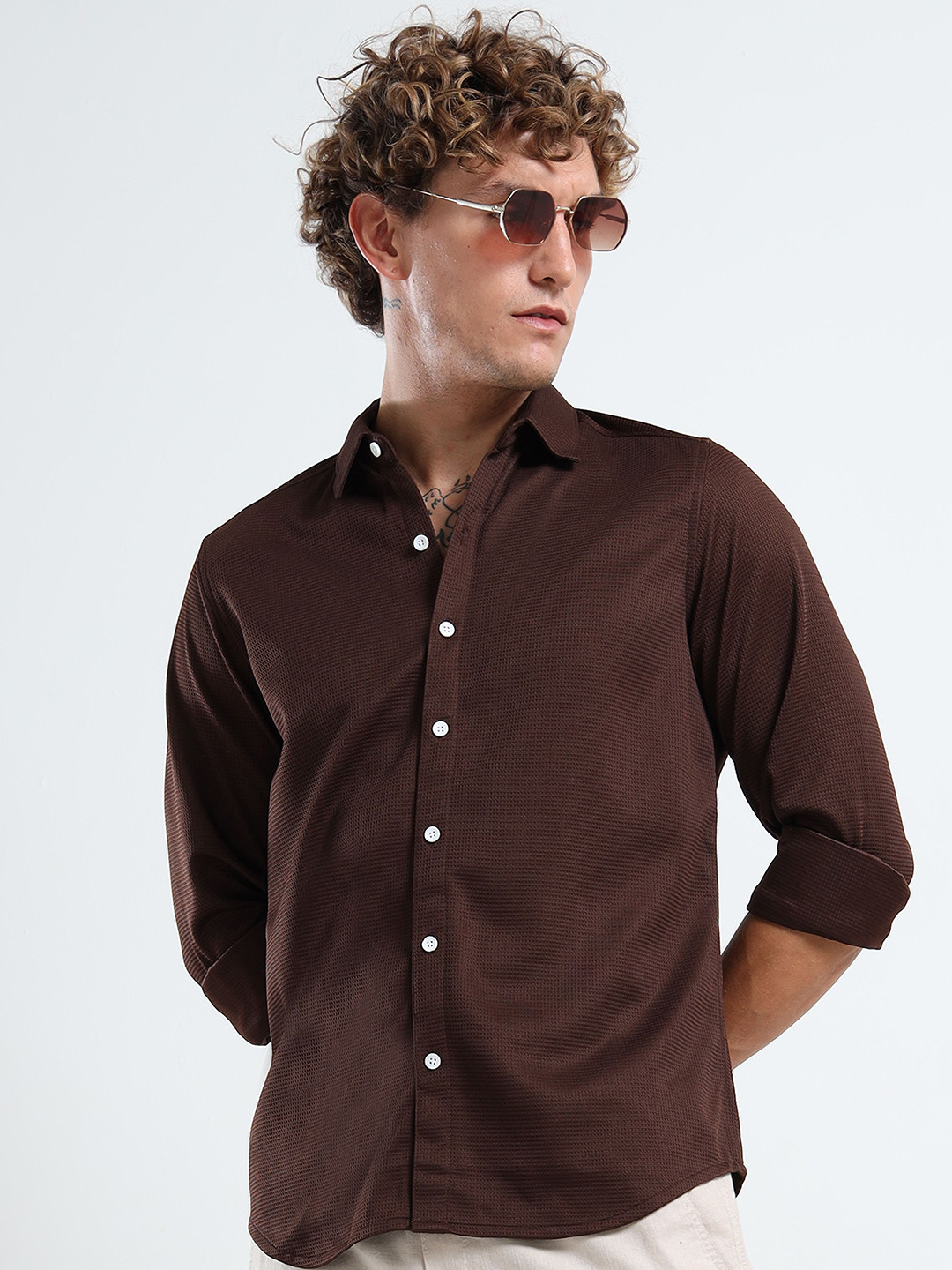 MOHICANS Textured Spread Collar Shirt