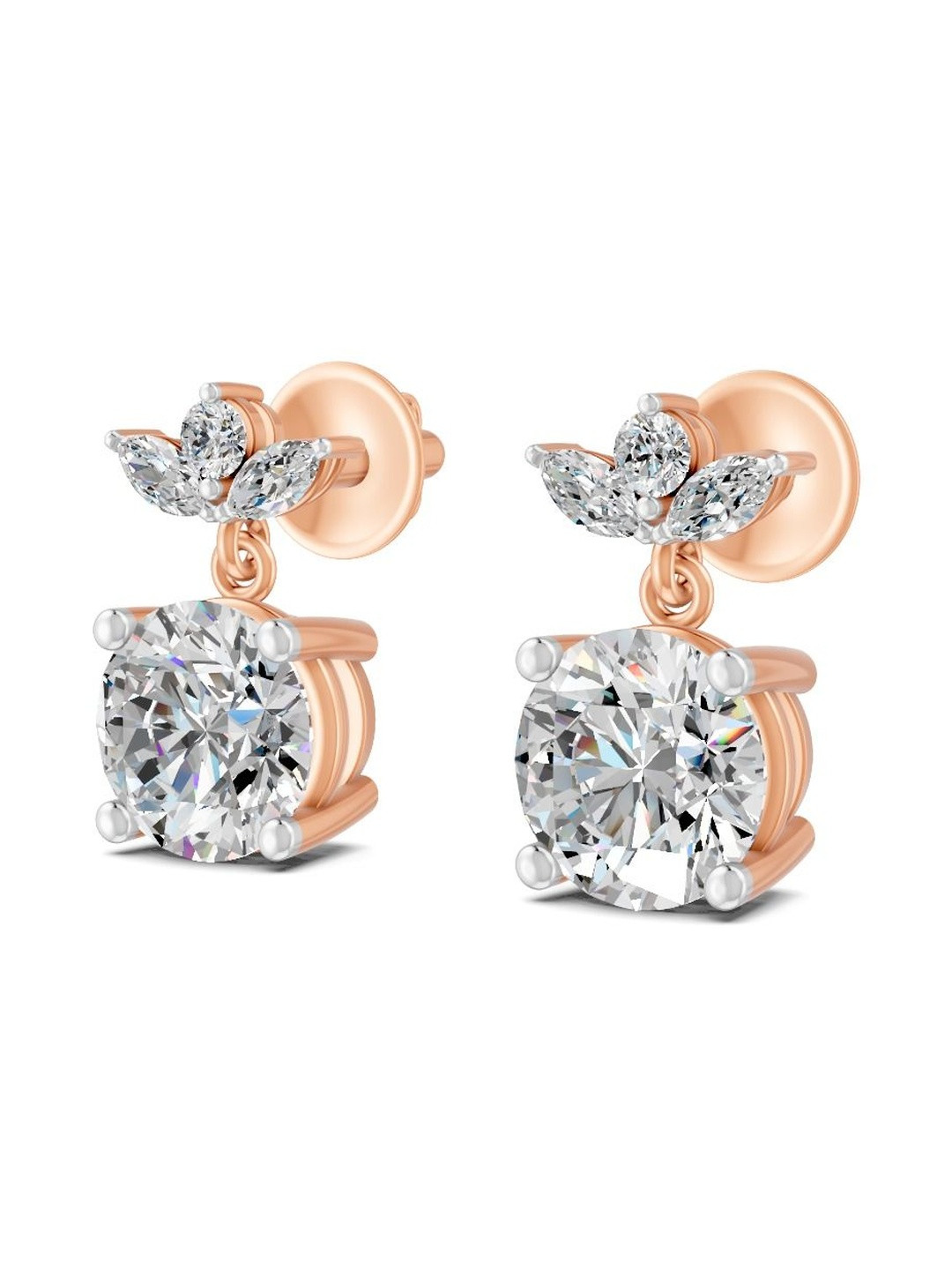 Forever Jewels Rose Gold Plated Push Back Round Cut Moissanite Stud Earrings 14K
