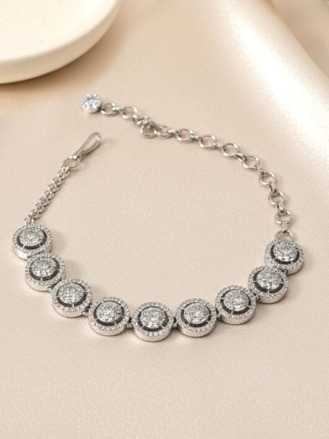 KARATCART Women Silver-Plated American Diamond Stone Studded Link Bracelet