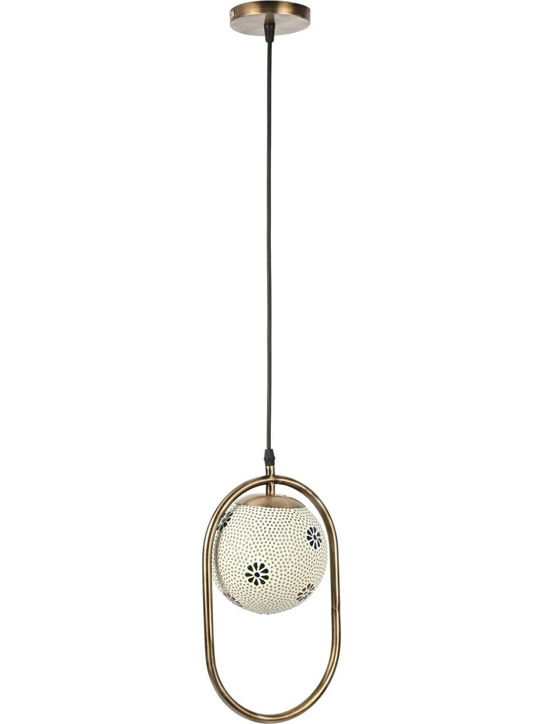 1ST TIME White And Gold Toned Textured Spherical Shaped Ceiling Lamp