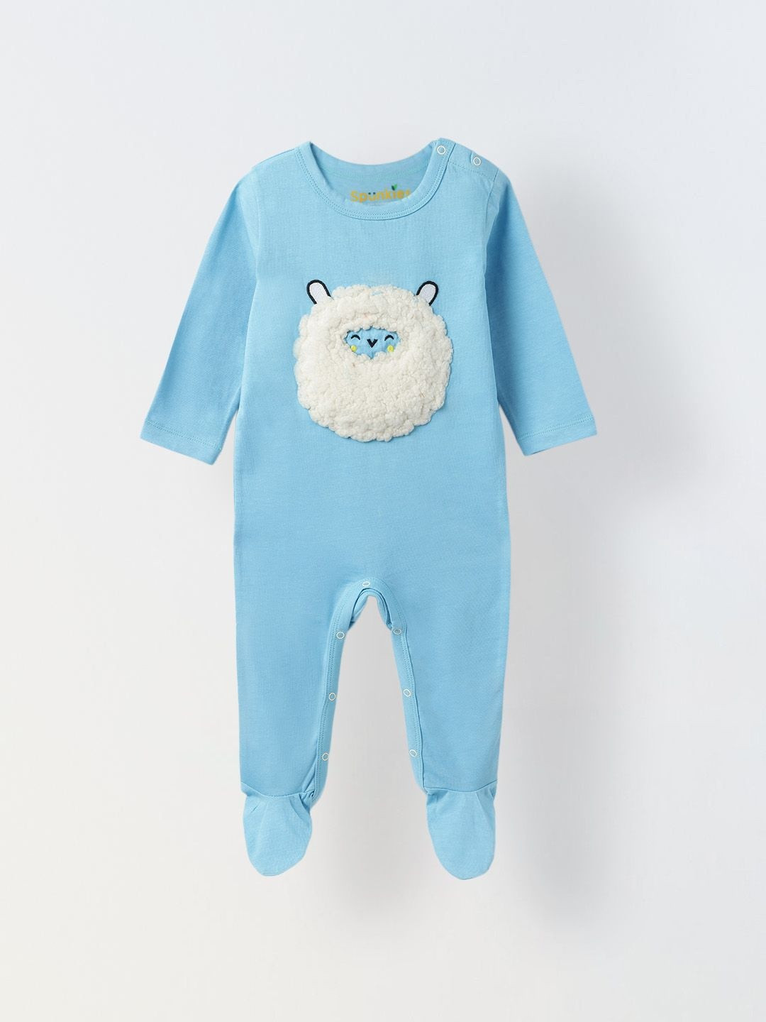 SPUNKIES Kids Round Neck Romper with White Sheep Patch