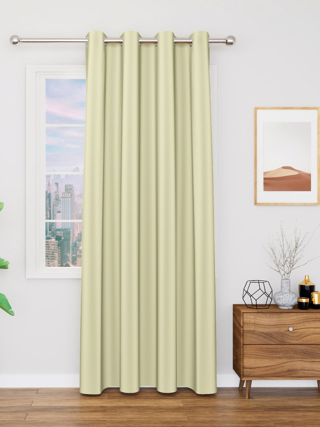 TOP DRAPES Cream Black Out Door Curtain