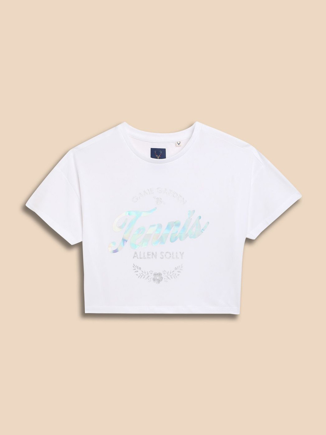 Allen Solly Junior Girls Typography Printed Round Neck Short Sleeves Crop T-shirt