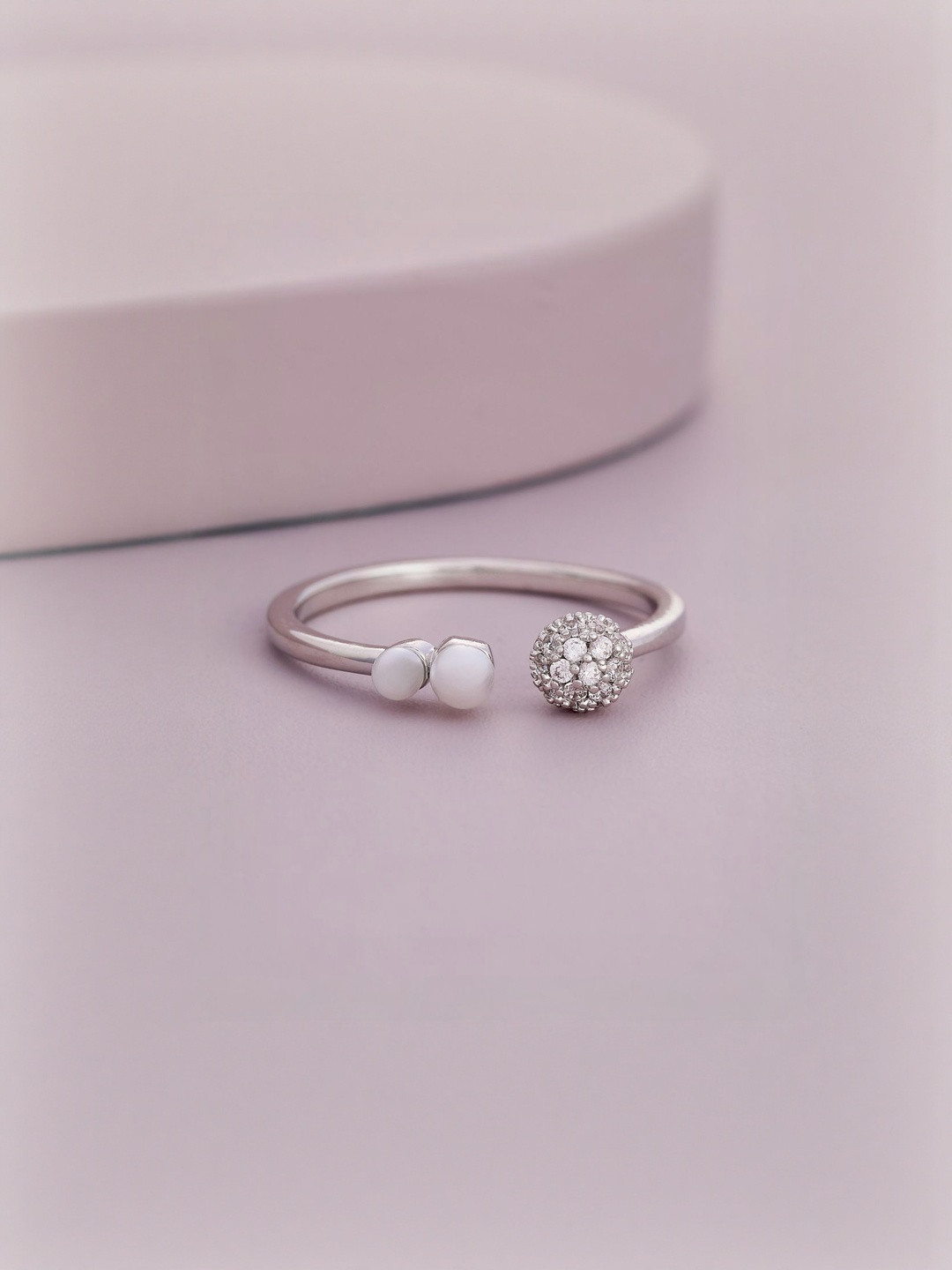 Kushal's Fashion Jewellery Pearl Rhodium-Plated Zircon Studded Trendy Finger Ring